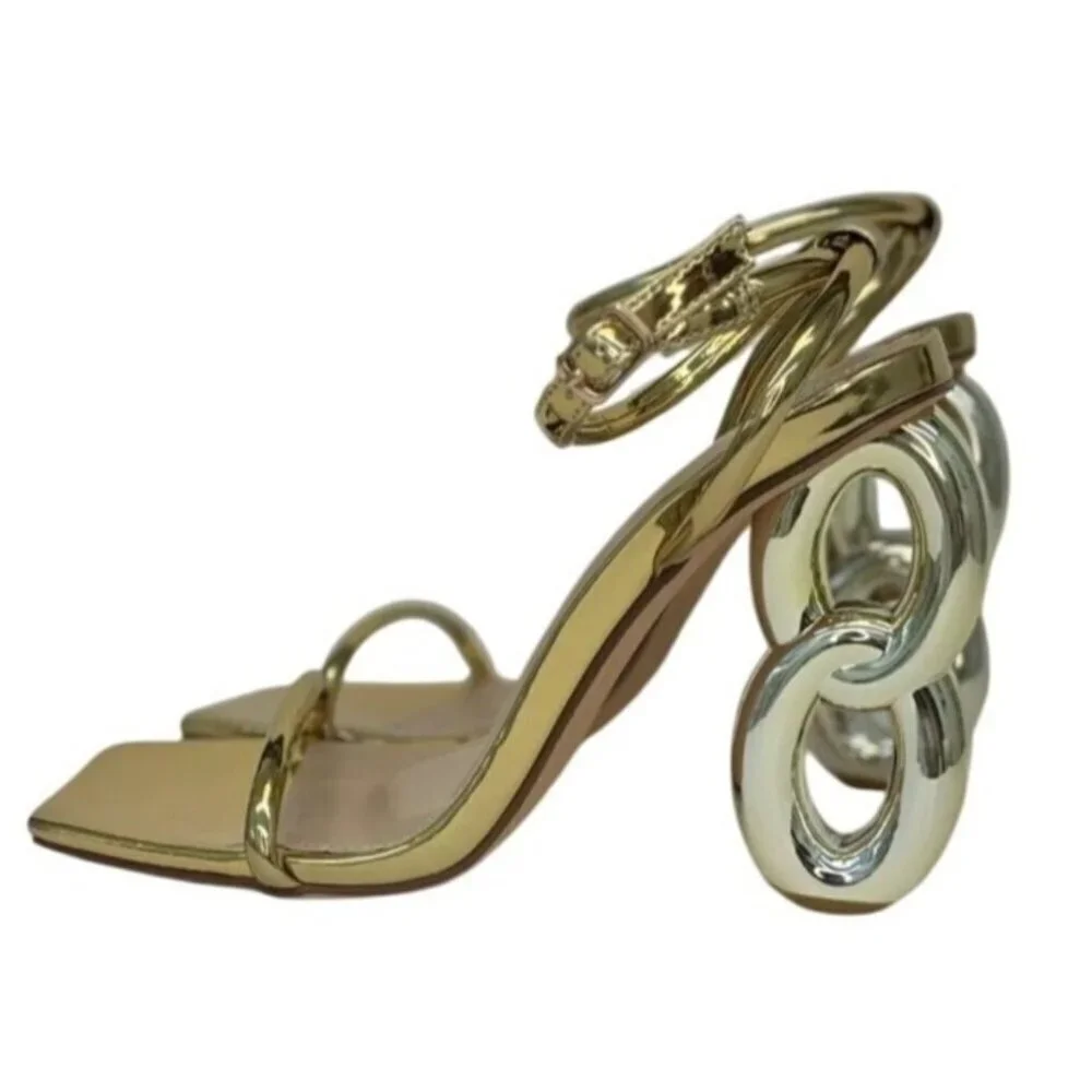 LILIANA / Duet-2 /Gold Metallic / Heeled Sandals / With Unique Number 8 / Heel